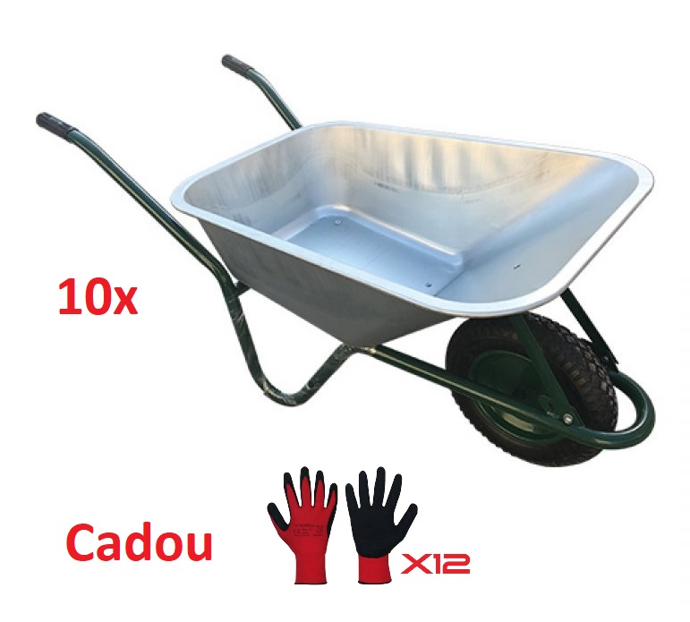 Pachet PROMO-GIFT 10 x Roaba MLD Verde Cuva Zn, Roata Pneum 3.5-8, V[l] 90,12 x Manusi Negru Rosu
