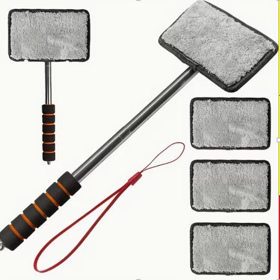 Stergator geamuri auto din microfibra,4xlaveta detasabila,maner telescopic Beast
